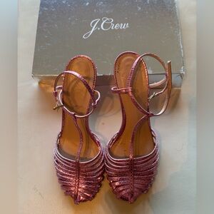 J. Crew Pink Metallic Strappy snake Italian Women's Sandals